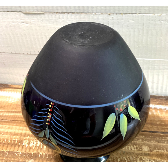 Vintage Fenton Glass Purple Vase Painted Peacock Feather K. Brightbill 7.75" - Picture 10 of 12